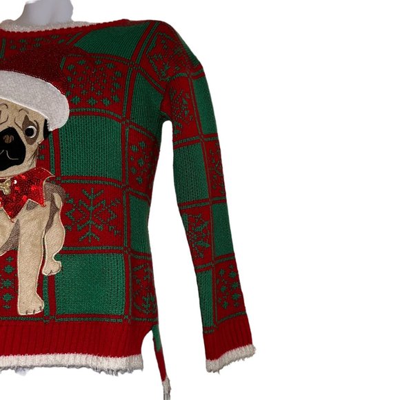 33 Degrees Mens Ugly Christmas Sweater XS Pug Santa Hat Holiday Puppy Dog Eyes - Picture 5 of 9